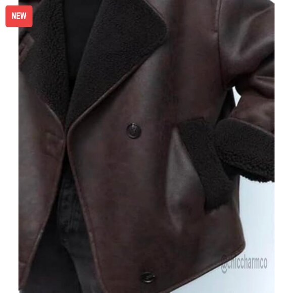 Oversized Faux Suede Moto Jacket Sherpa Lined Winter Biker Coat Y2K Retro - Picture 2 of 7